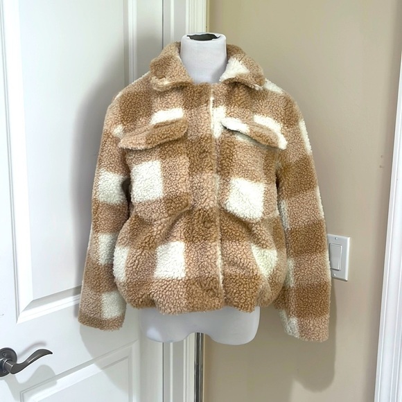 Avec Les Filles Plaid Faux Fur Trucker Shacket Jacket Size Medium - Picture 1 of 10